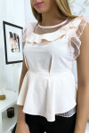 Blouse rose avec volant et tulle