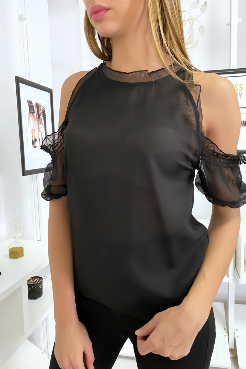 Black lined crepe top with off the shoulders - 2