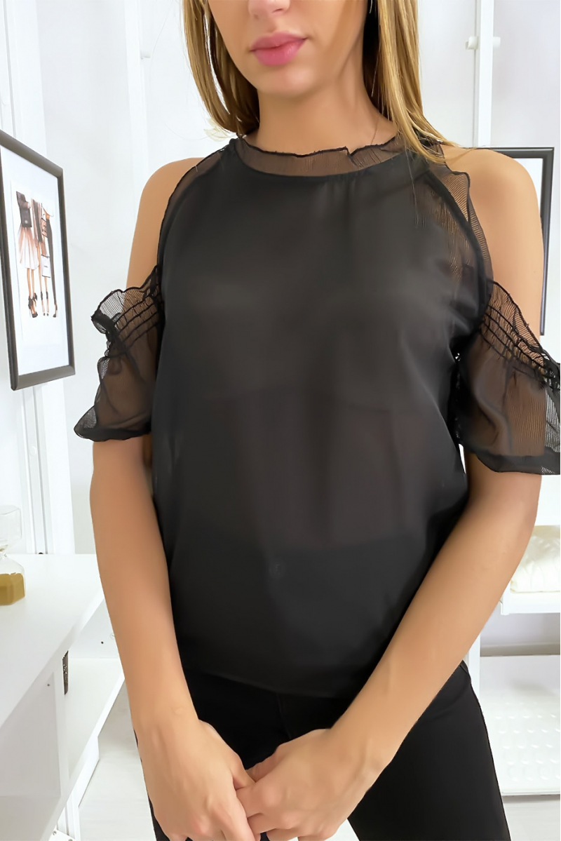 Black lined crepe top with off the shoulders - 1
