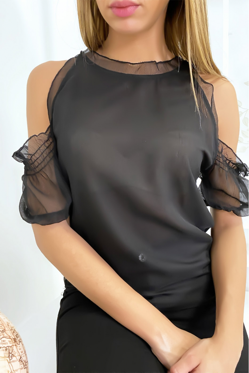 Black lined crepe top with off the shoulders - 3