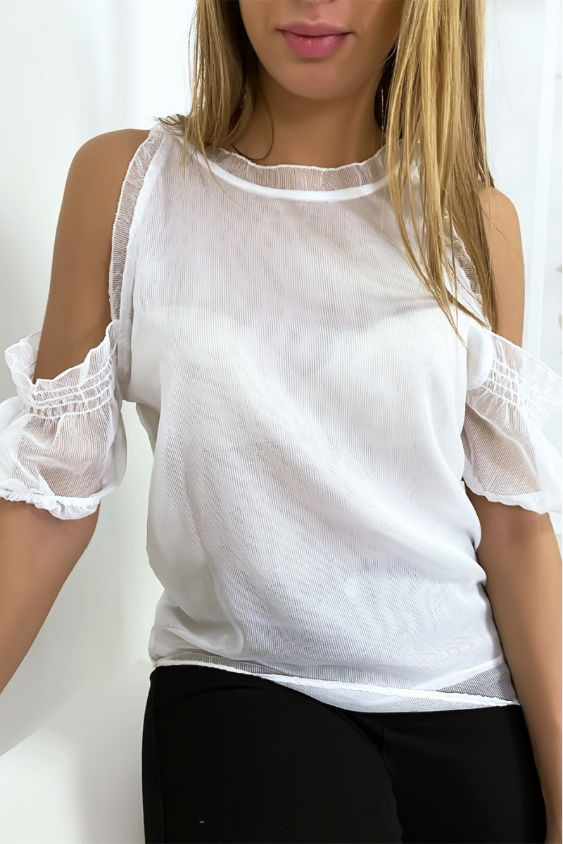 White lined crepe top with off the shoulders - 2