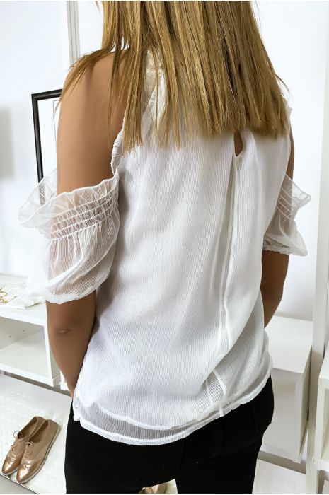 Wit gevoerde crêpe top met off-shoulder - 4