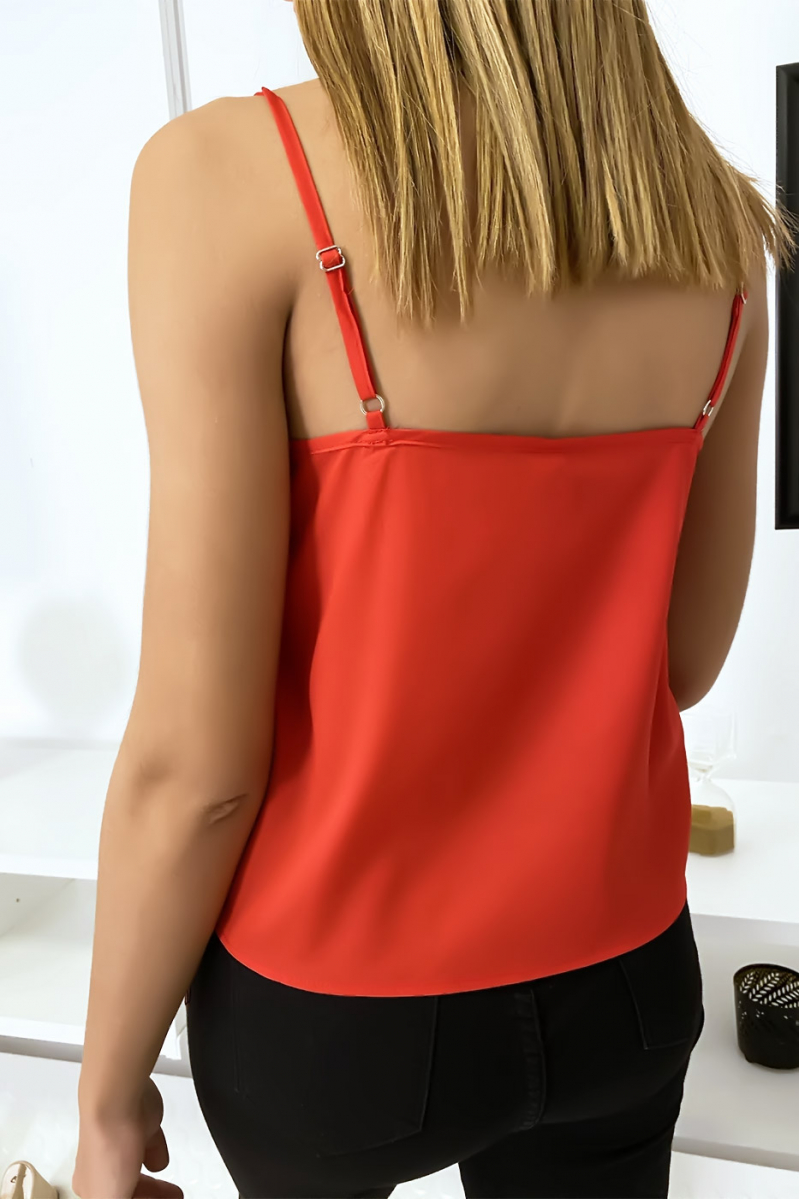 Red tank top with embroidered tulle in wing motif - 3