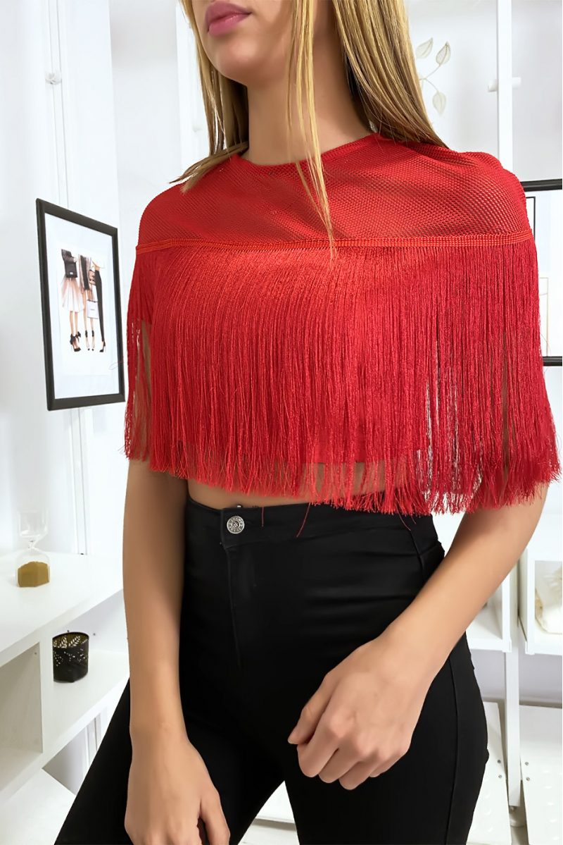 CrCC red top with fringes - 2