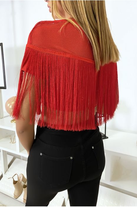 Red crop top with fringes - 5