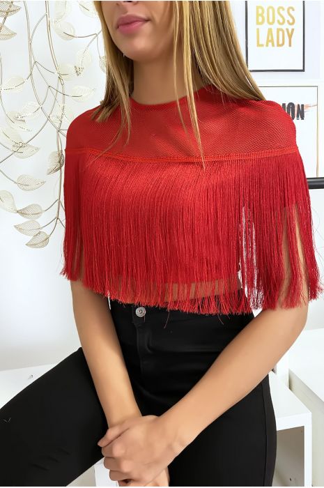 Red crop top with fringes - 3