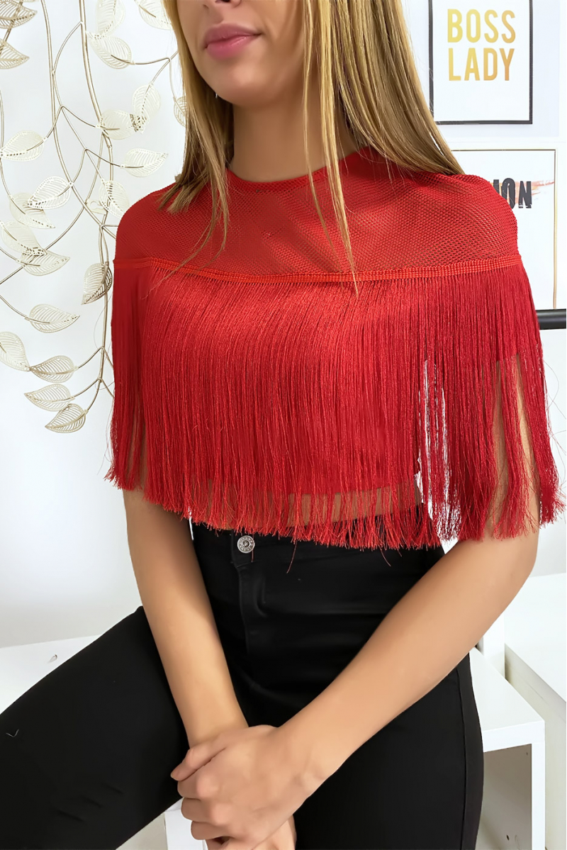CrCC red top with fringes - 3