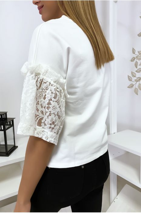 Top blanc avec manches à dentelles - 4