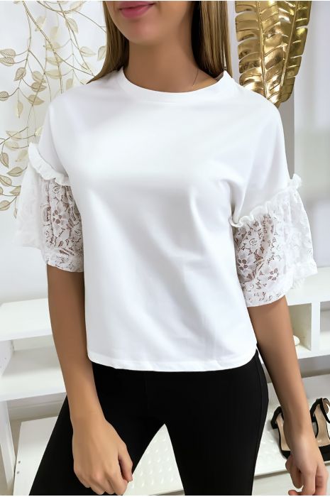 Witte ToW met kanten mouwen - 1