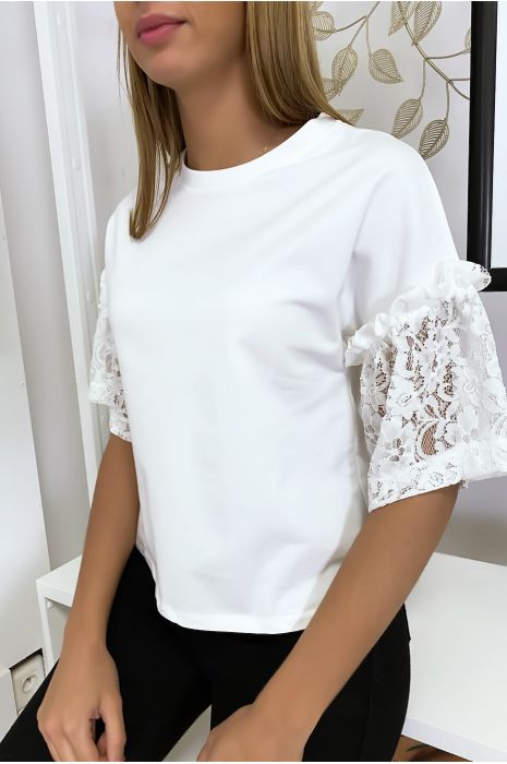 Top blanc avec manches à dentelles - 3