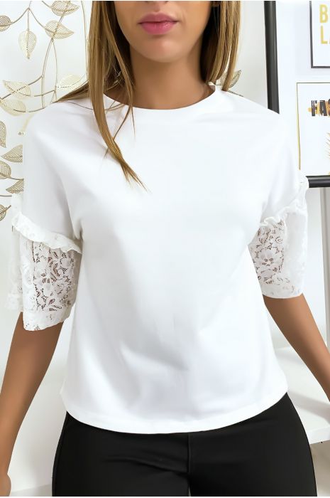 Top blanc avec manches à dentelles - 5