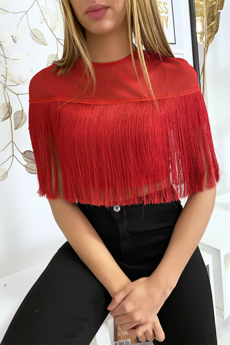 CrCC red top with fringes - 4