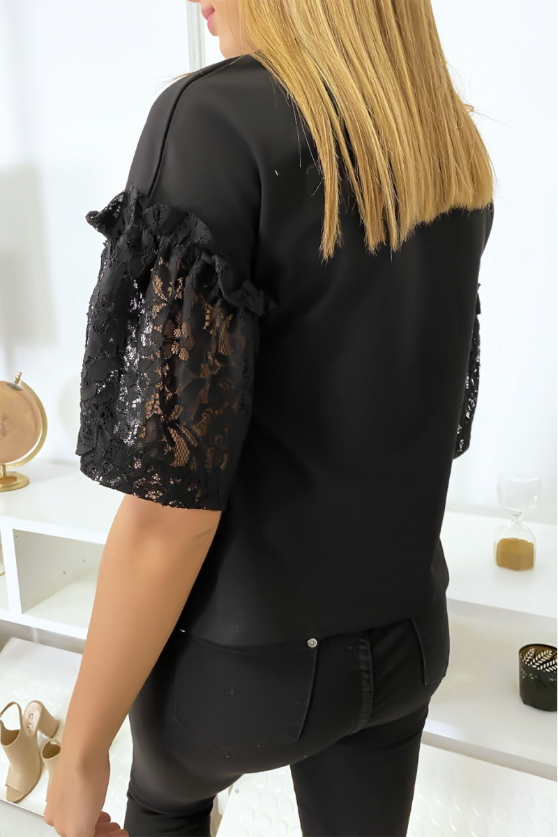 Black top with lace sleeves - 5