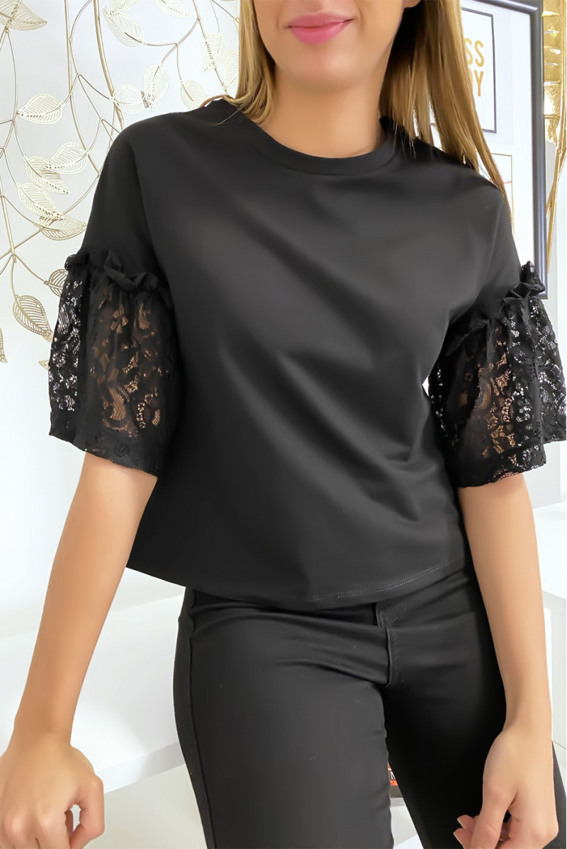 Black top with lace sleeves - 3