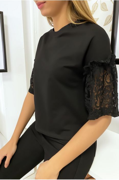 Black top with lace sleeves - 4