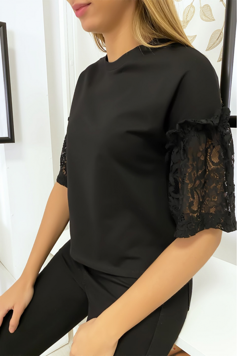 Black top with lace sleeves - 4
