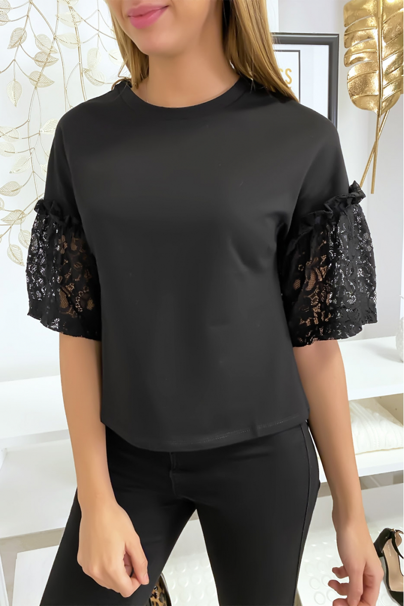 Black top with lace sleeves - 1