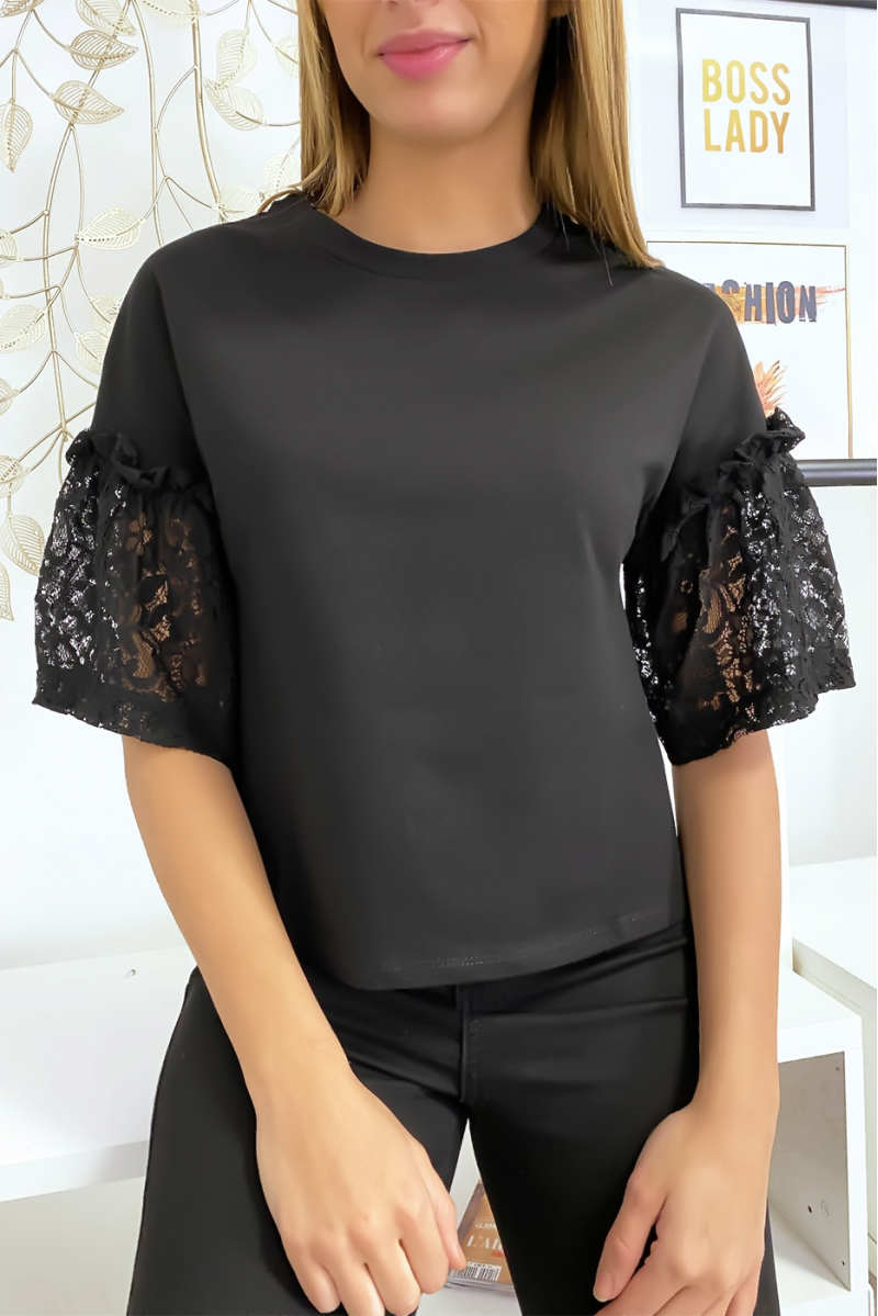 Black top with lace sleeves - 2