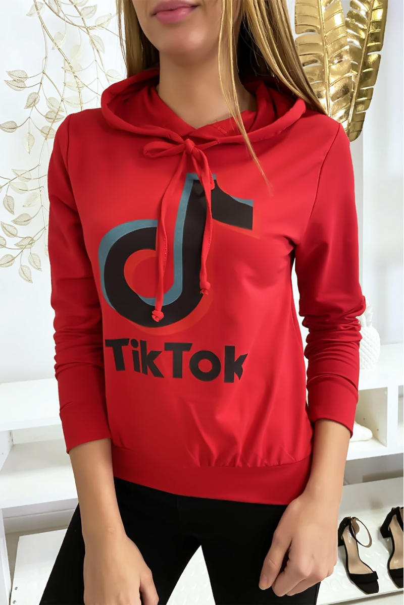 Pull sweat rouge logo Tik Tok - 1
