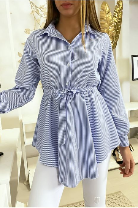 Chemise longue bleu rayée