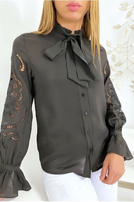 Blouse noir à manches crochetées - 2