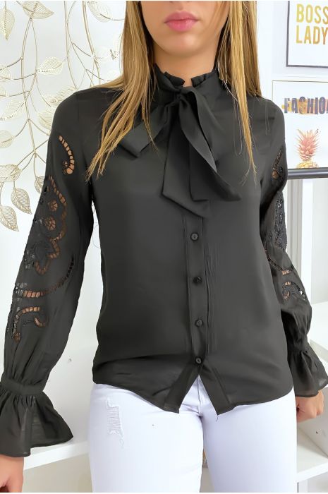 Blouse noir à manches crochetées - 3