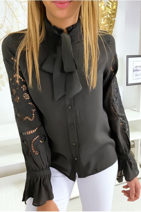 Blouse noir à manches crochetées - 6