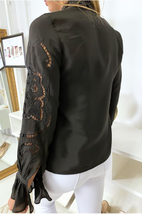 Blouse noir à manches crochetées - 8