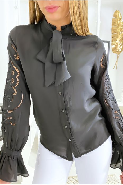 Blouse noir à manches crochetées - 7