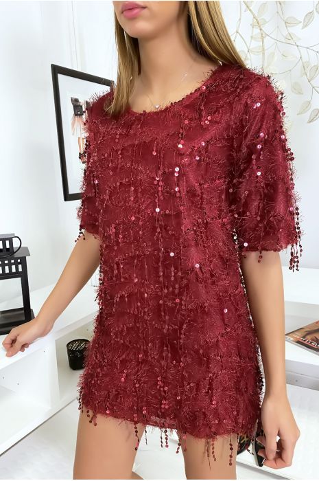 Robe de soirée pailletée bordeaux - 2