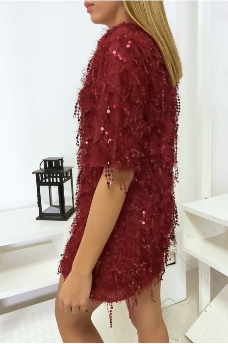 Robe de soirée pailletée bordeaux - 5