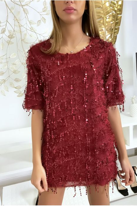 Robe de soirée pailletée bordeaux - 1