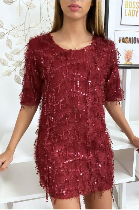Robe de soirée pailletée bordeaux - 4