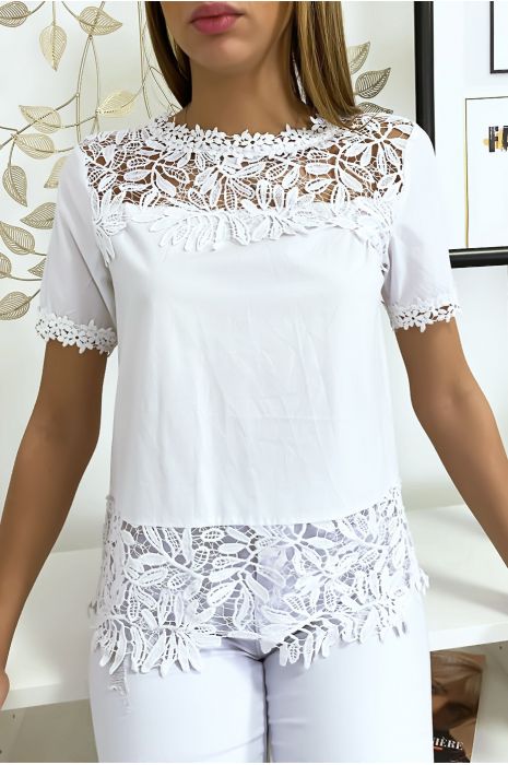 Top simple blanc à dentelles - 2