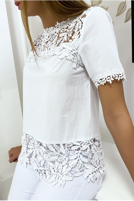 Top simple blanc à dentelles - 4
