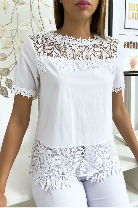 Top simple blanc à dentelles - 1