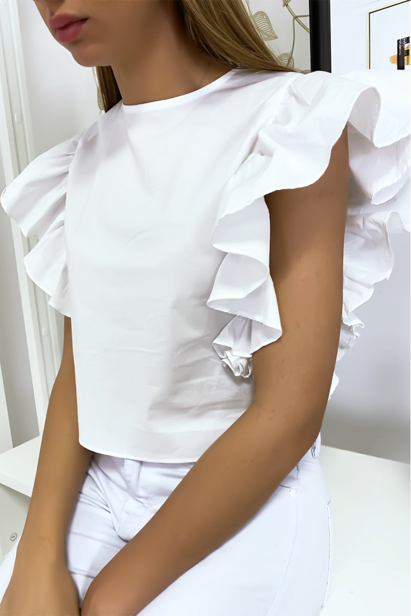 Zeer chique witte blouse met ruche aan de mouwen - 2