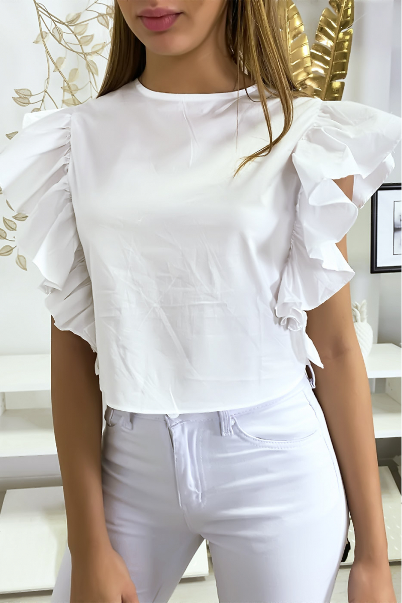 Zeer chique witte blouse met ruche aan de mouwen - 3