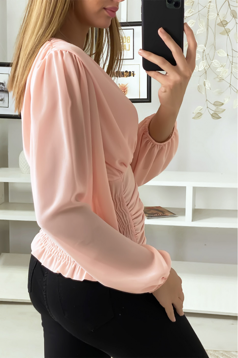 Pink blouse crossed at the bust and cinched at the waist - 4