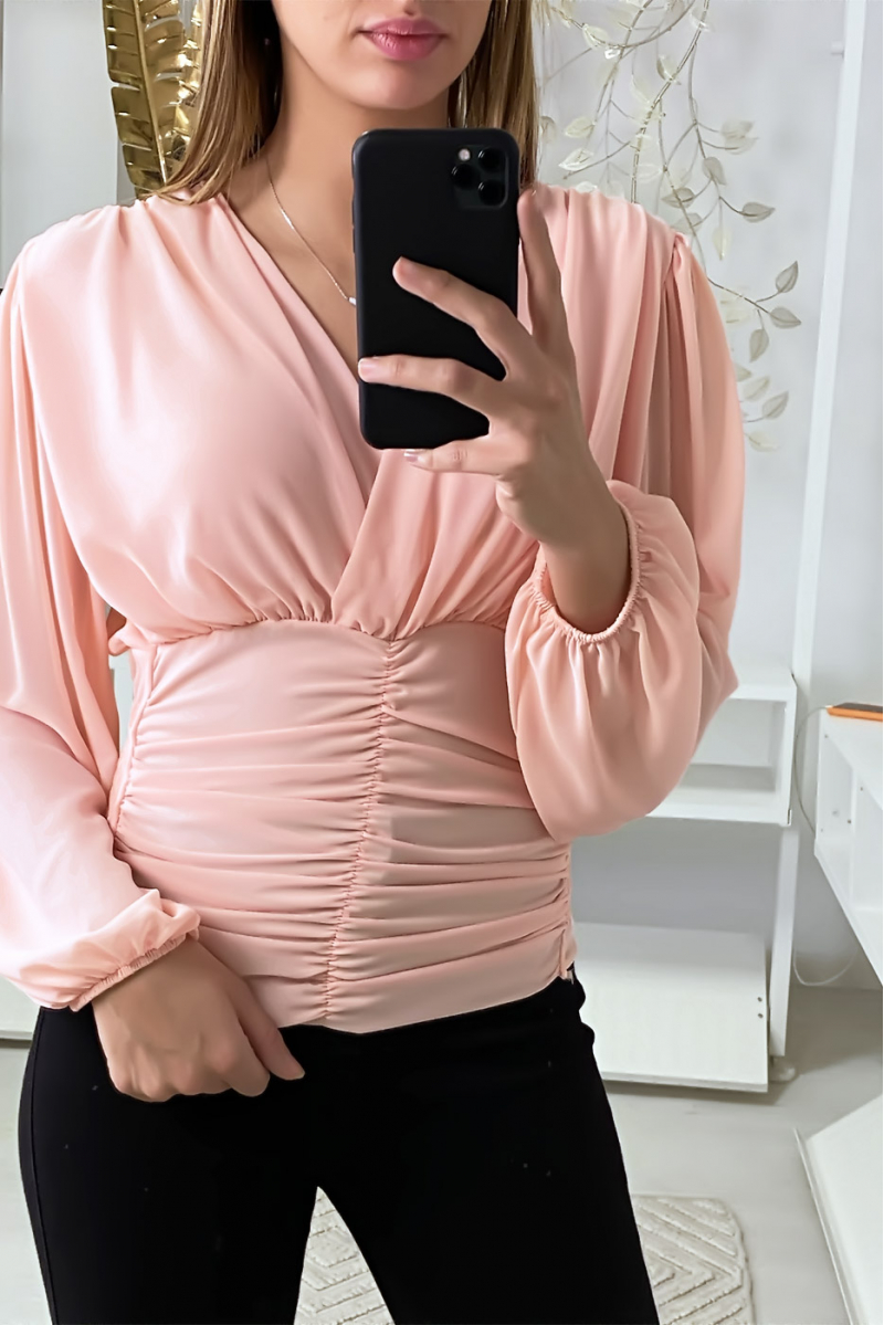 Pink blouse crossed at the bust and cinched at the waist - 1