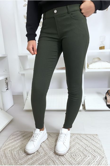 Pantalon slim kaki, basic avec poche avant et arrière - 7