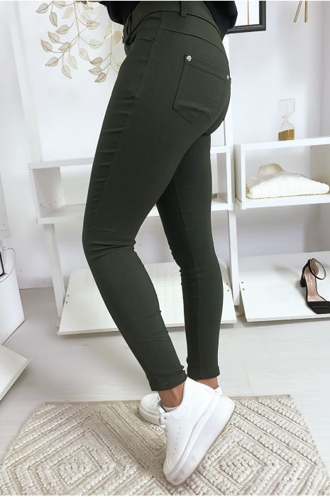 Pantalon slim kaki, basic avec poche avant et arrière - 3