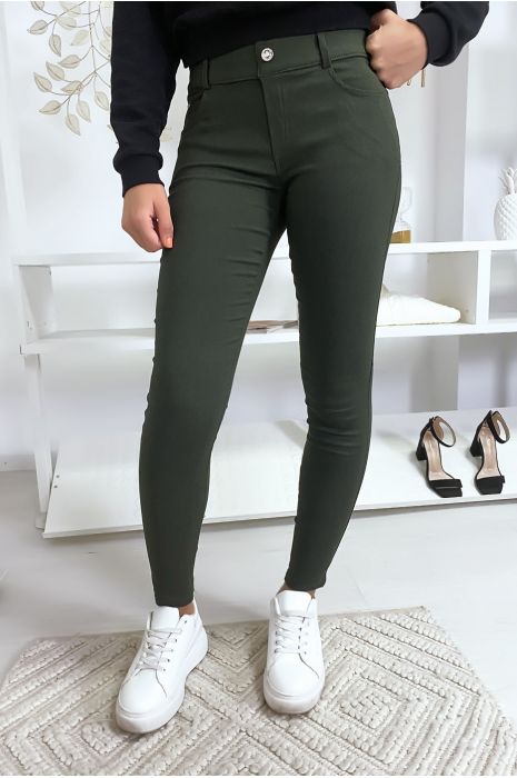 Pantalon slim kaki, basic avec poche avant et arrière - 8