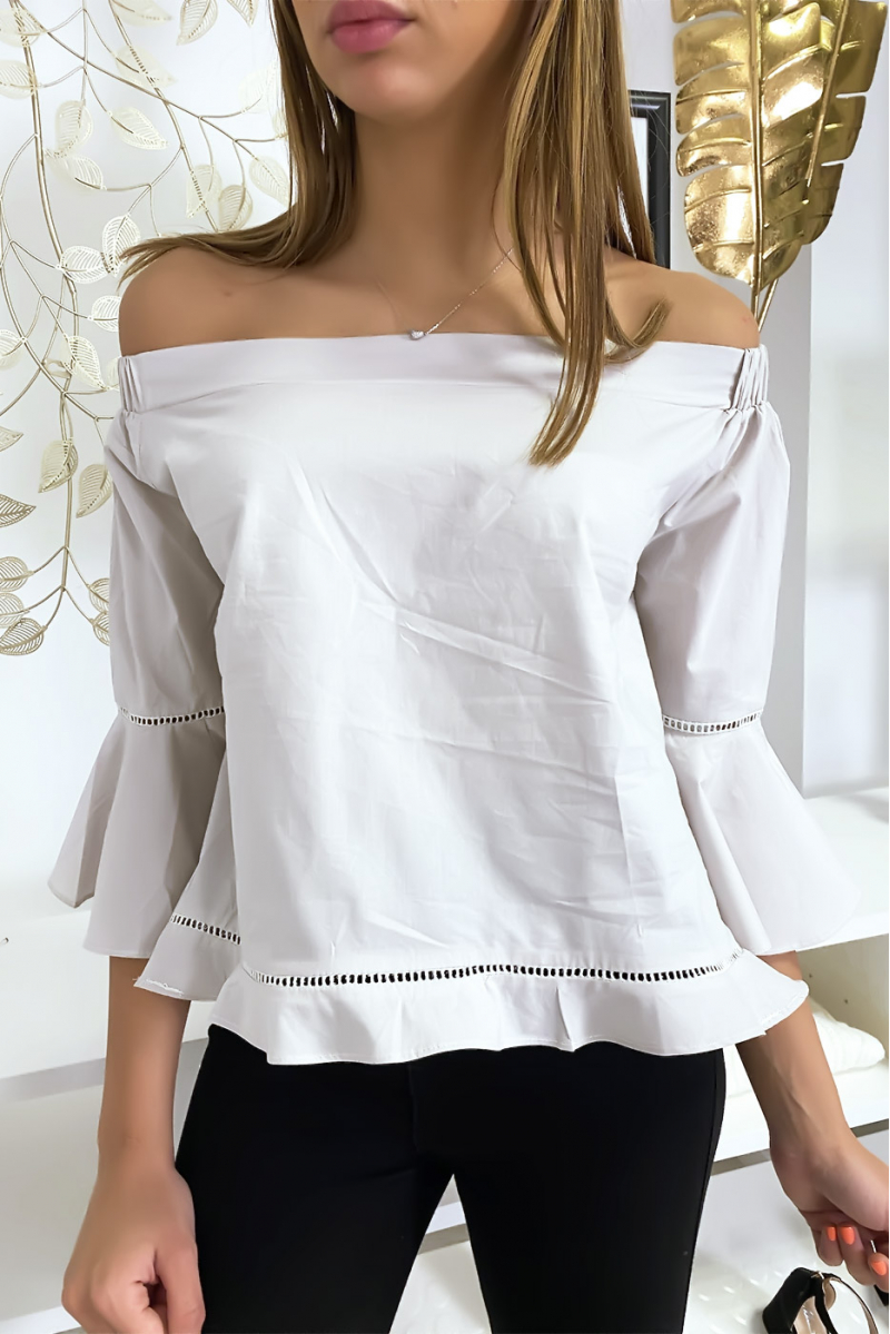 Beige blouse with ruffle and opening at the back - 2