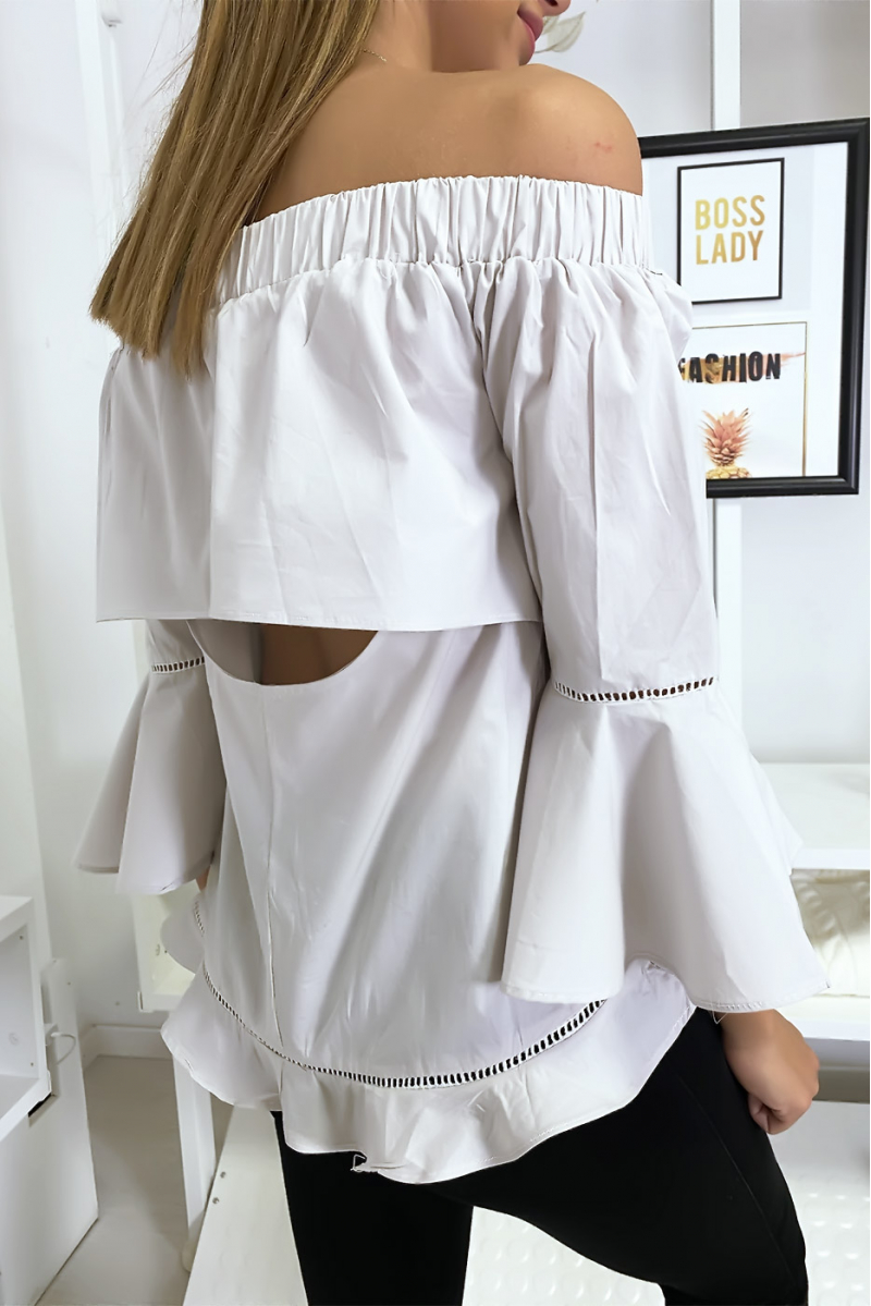 Beige blouse with ruffle and opening at the back - 6