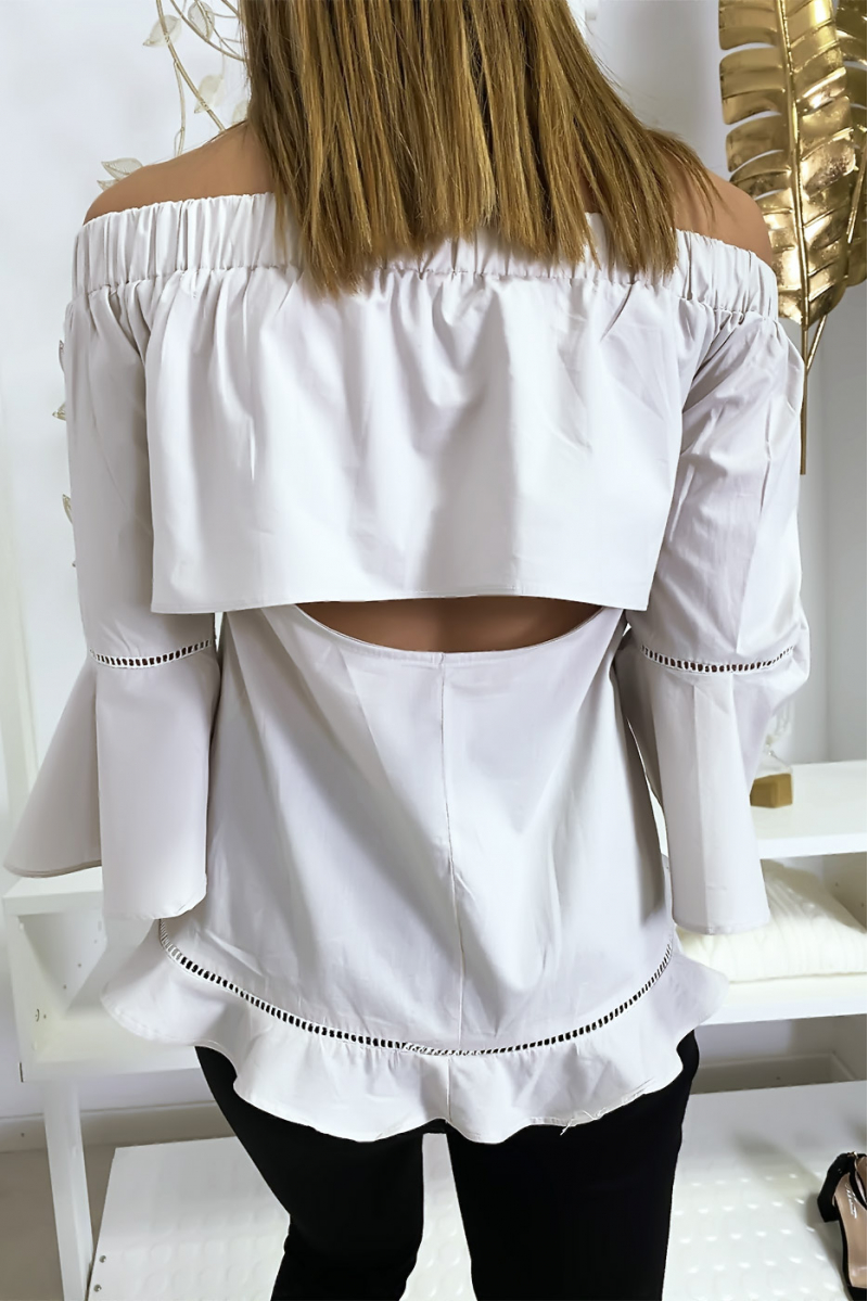 Beige blouse met ruche en opening aan de achterkant - 7