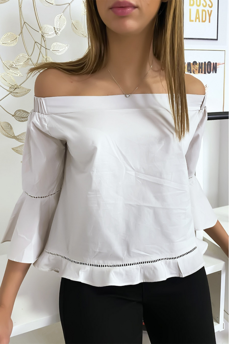 Beige blouse with ruffle and opening at the back - 3