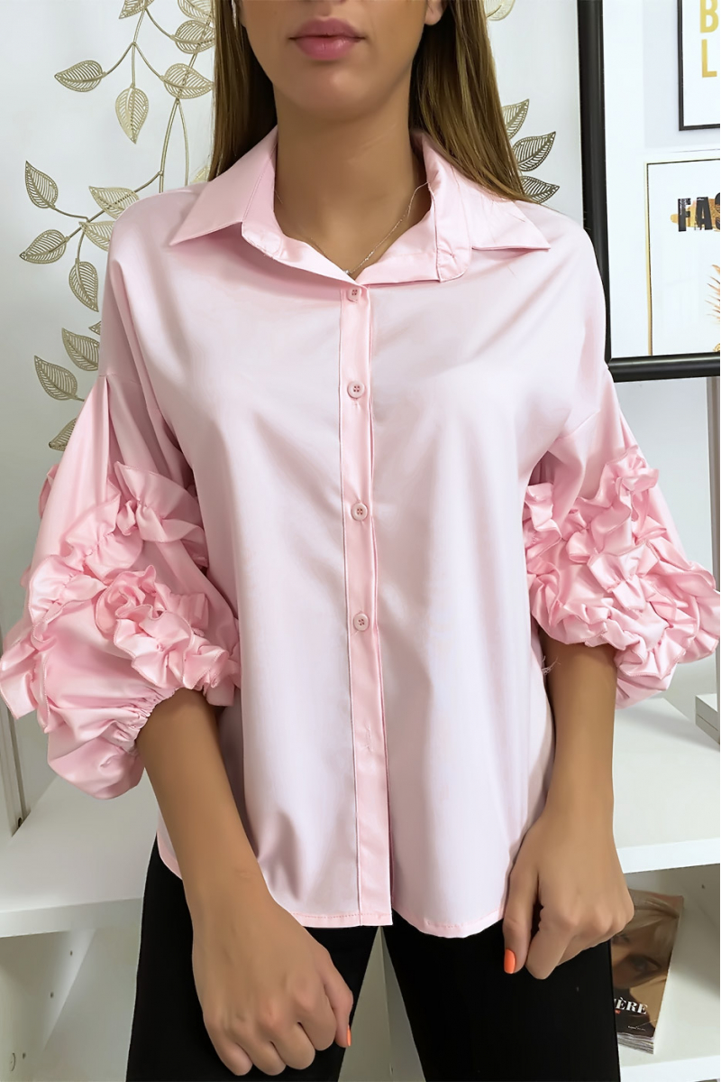 Roze overhemd met losse mouwen met ruches - 3