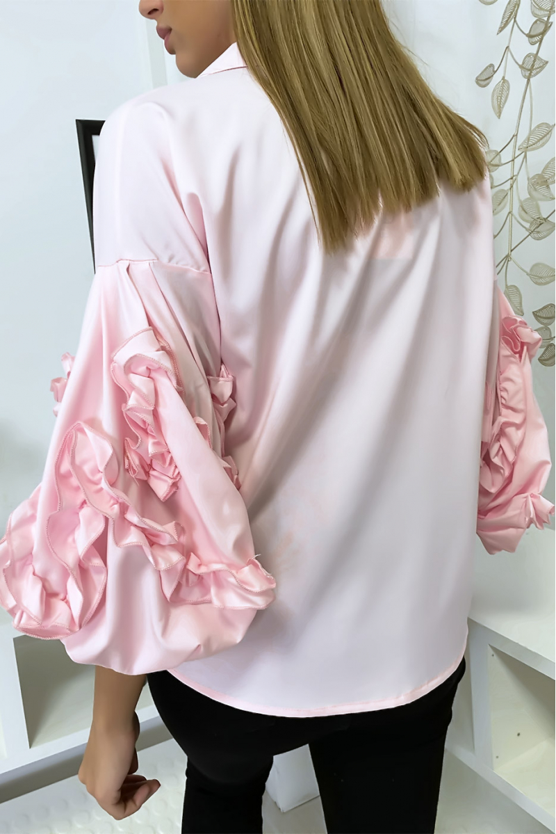 Pink shirt with loose ruffle sleeves - 4