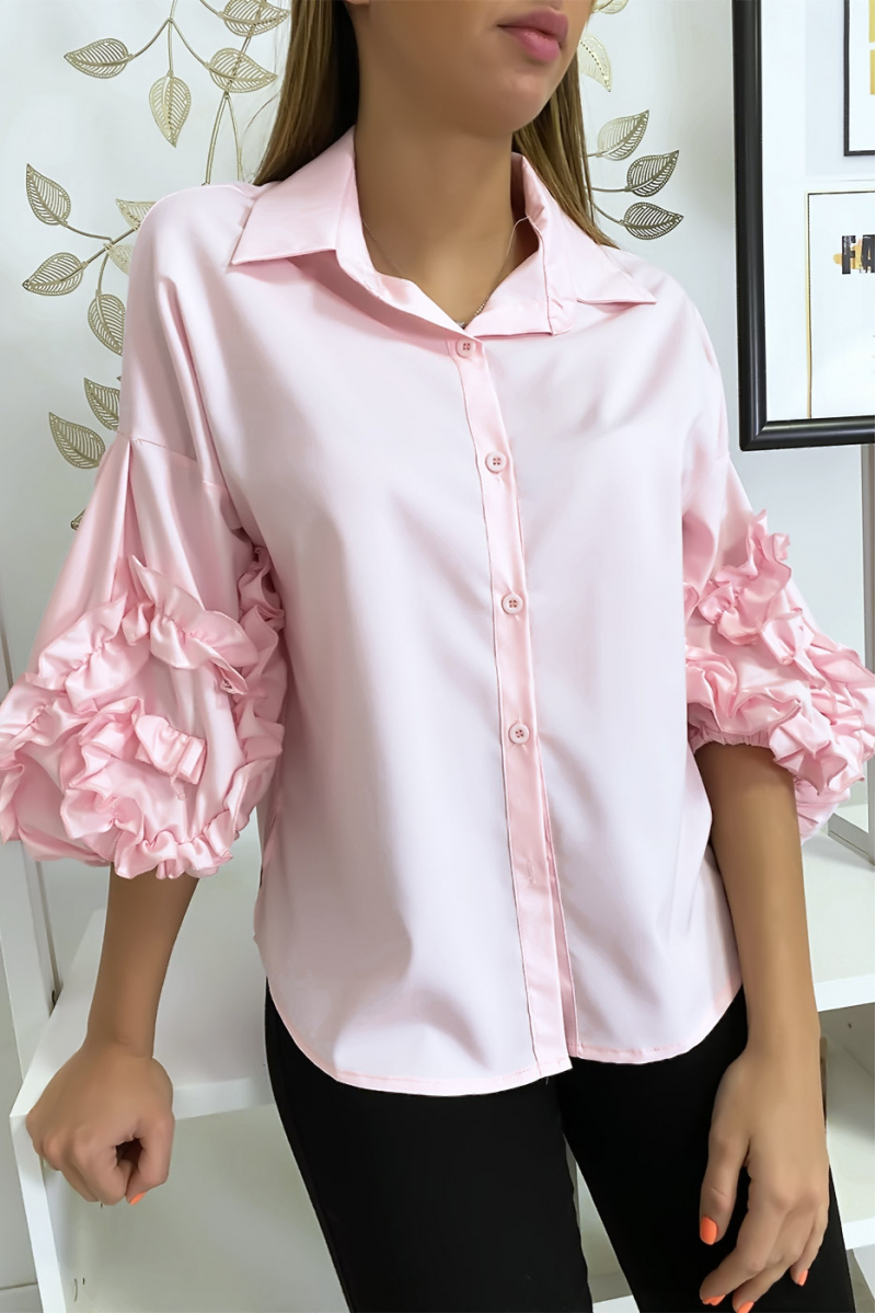 Roze overhemd met losse mouwen met ruches - 2